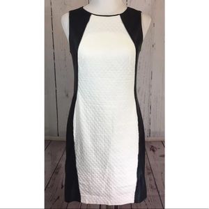 Black Faux Leather Quilted White Sleeveless Dress